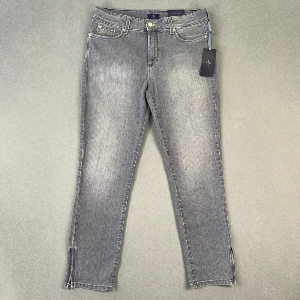 NYDJ Womens Ankle Jeansā Grey Wash Lift Tuck Technology Zipper Hem Size 10 NEW